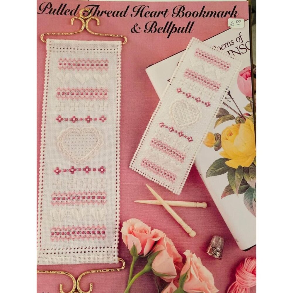 Pulled Thread Heart Bookmark & Bellpull Cross Stitch Design Pattern Book